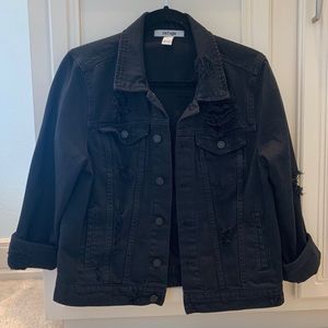 Distressed black denim jacket